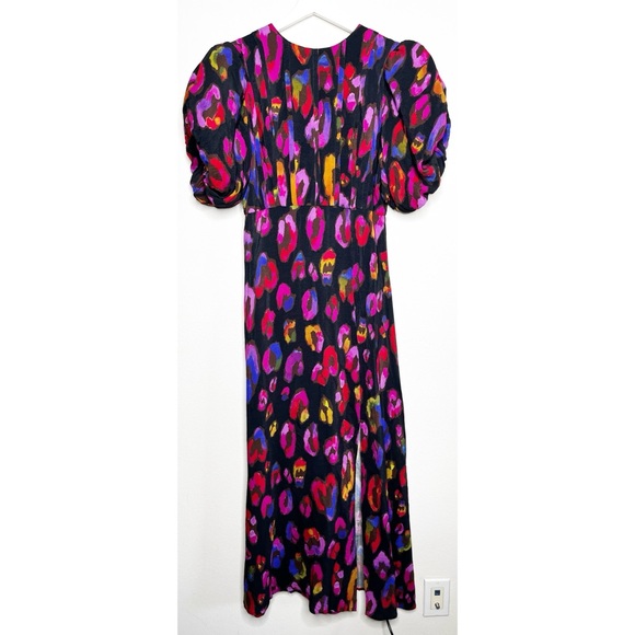 Farm Rio Iridescent Leopard Black Slit Midi Dress - Picture 7 of 13